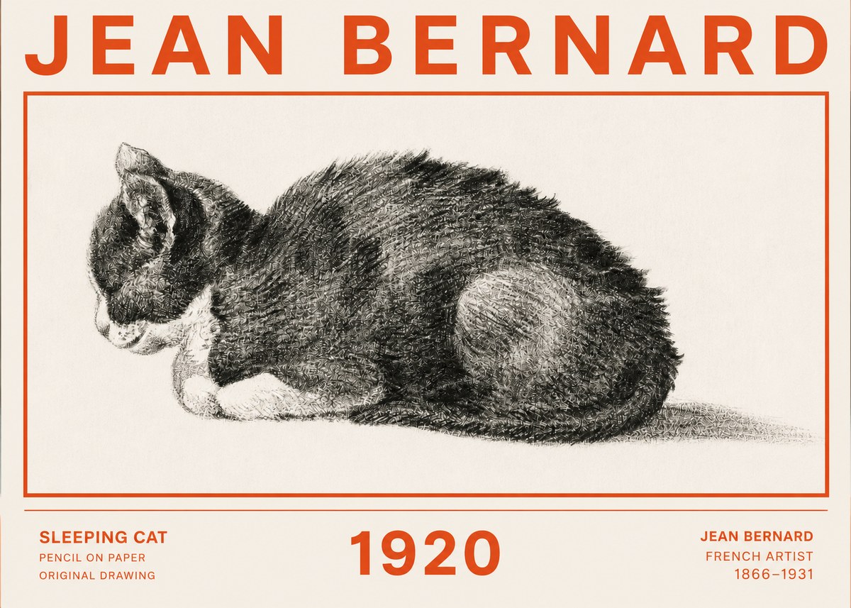Jean Bernard Sleeping Cat VII No2 - Juliste