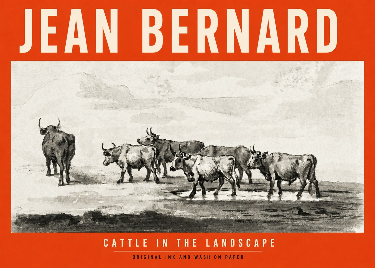 Jean Bernard Cattle in the Landscape No2 - Juliste