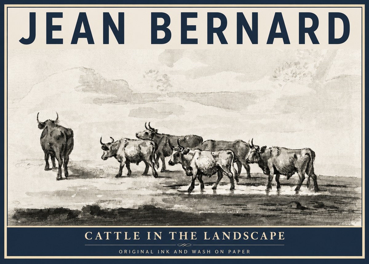 Jean Bernard Cattle in the Landscape No3 - Juliste