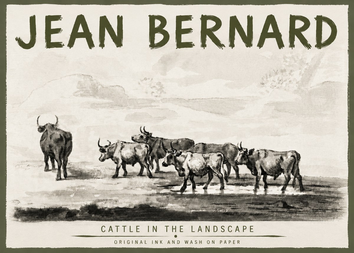 Jean Bernard Cattle in the Landscape No5 - Juliste