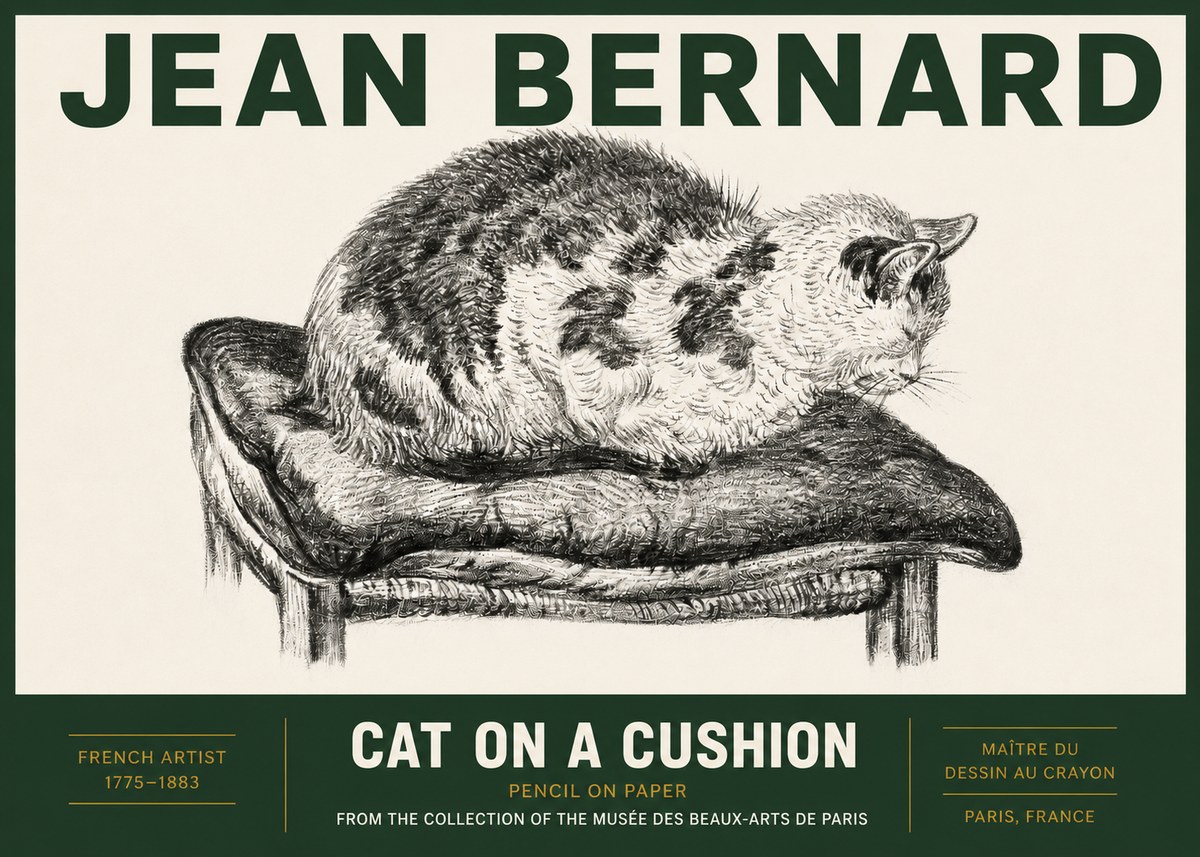 Jean Bernard Cat on a Cushion No3 - Juliste