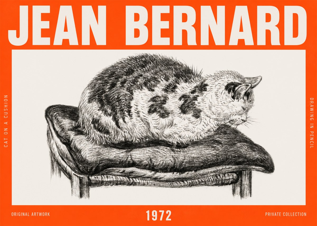 Jean Bernard Cat on a Cushion No6 - Juliste
