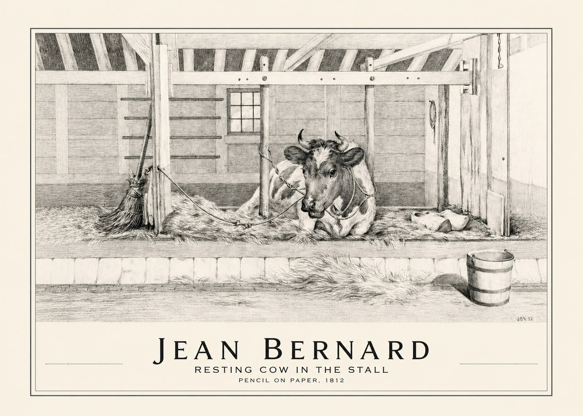 Jean Bernard Resting Cow in the Stall I No1 - Juliste