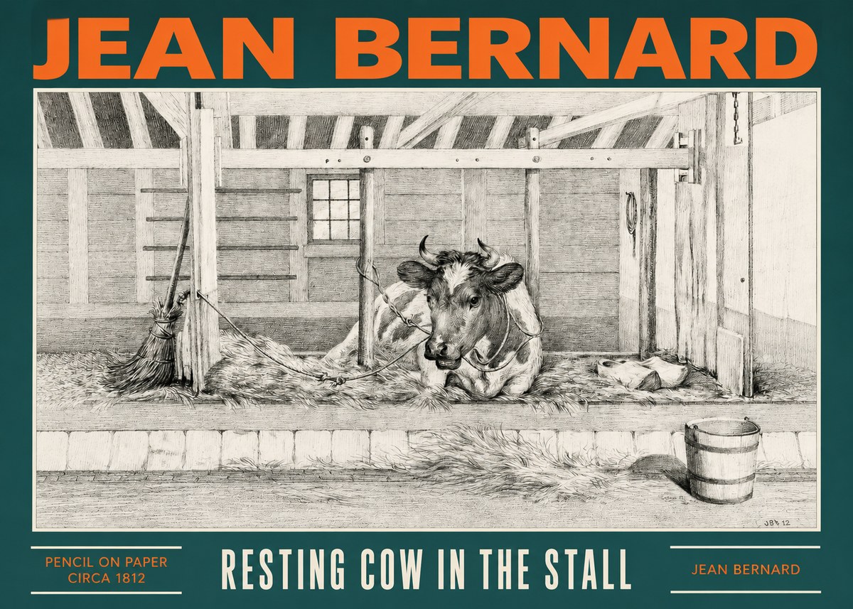 Jean Bernard Resting Cow in the Stall I No2 - Juliste