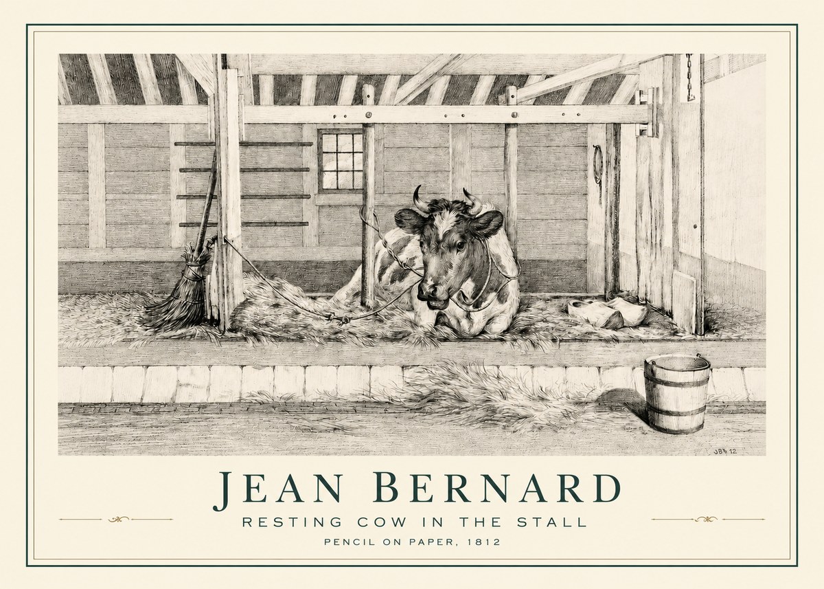 Jean Bernard Resting Cow in the Stall I No3 - Juliste