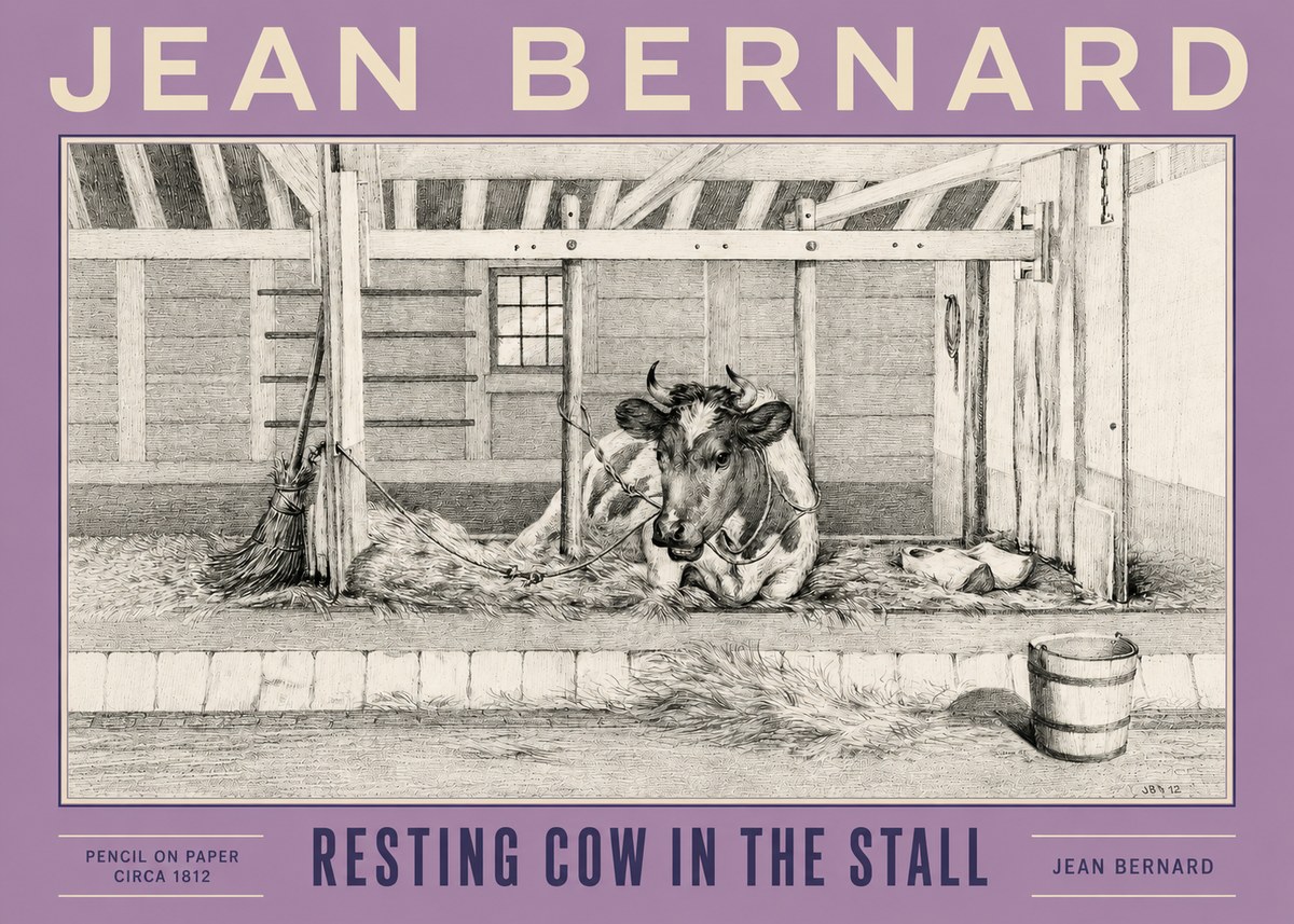 Jean Bernard Resting Cow in the Stall I No4 - Juliste