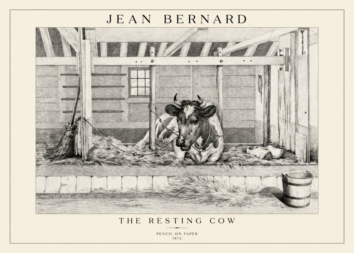 Jean Bernard Resting Cow in the Stall I No5 - Juliste