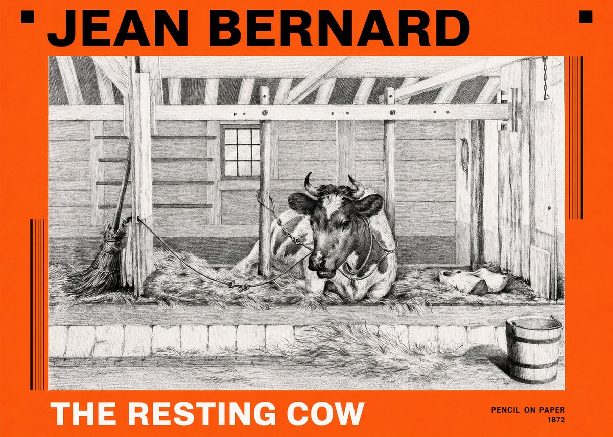 Jean Bernard Resting Cow in the Stall I No6 - Juliste
