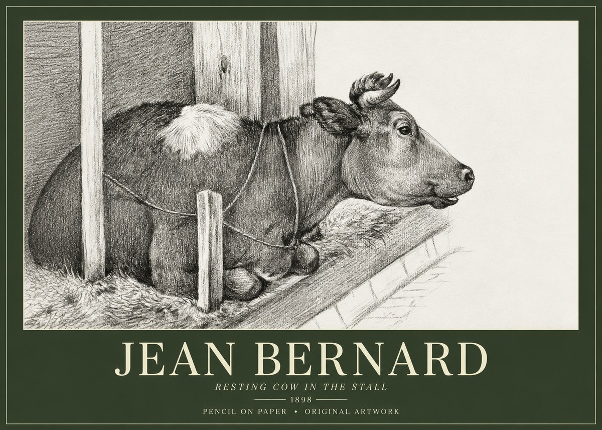 Jean Bernard Resting Cow in the Stall II No1 - Juliste