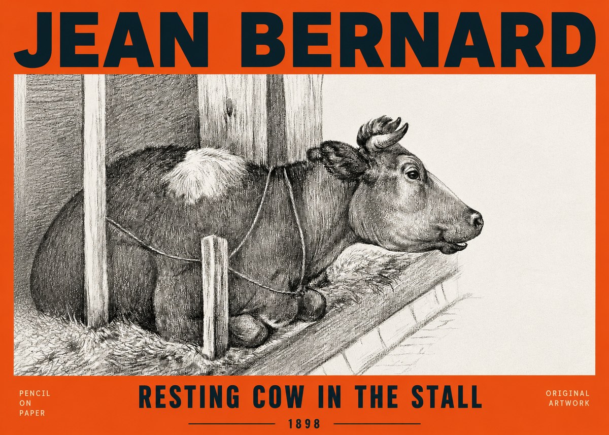 Jean Bernard Resting Cow in the Stall II No2 - Juliste
