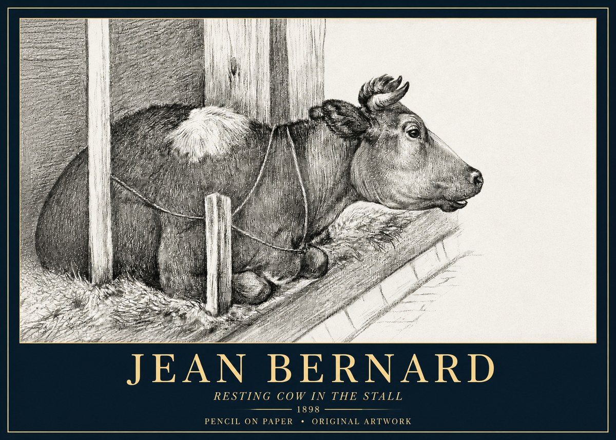 Jean Bernard Resting Cow in the Stall II No3 - Juliste