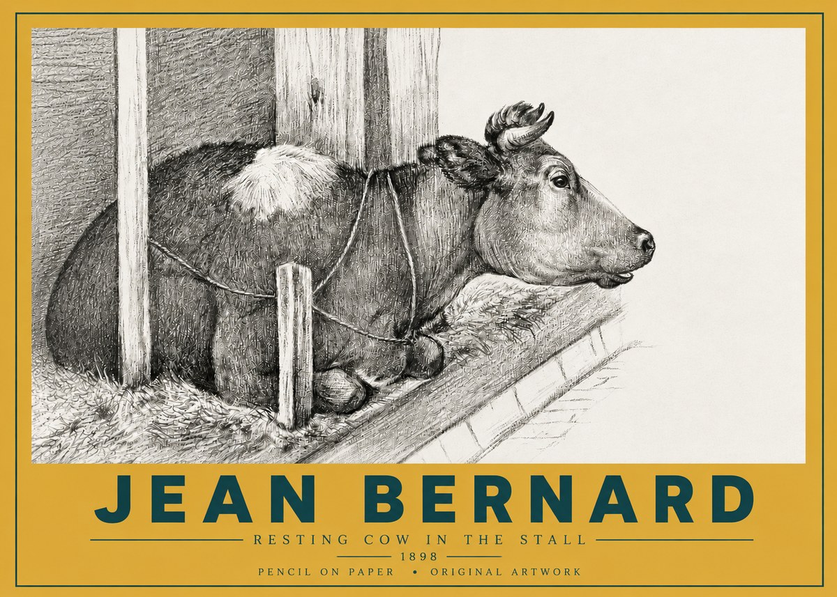 Jean Bernard Resting Cow in the Stall II No4 - Juliste