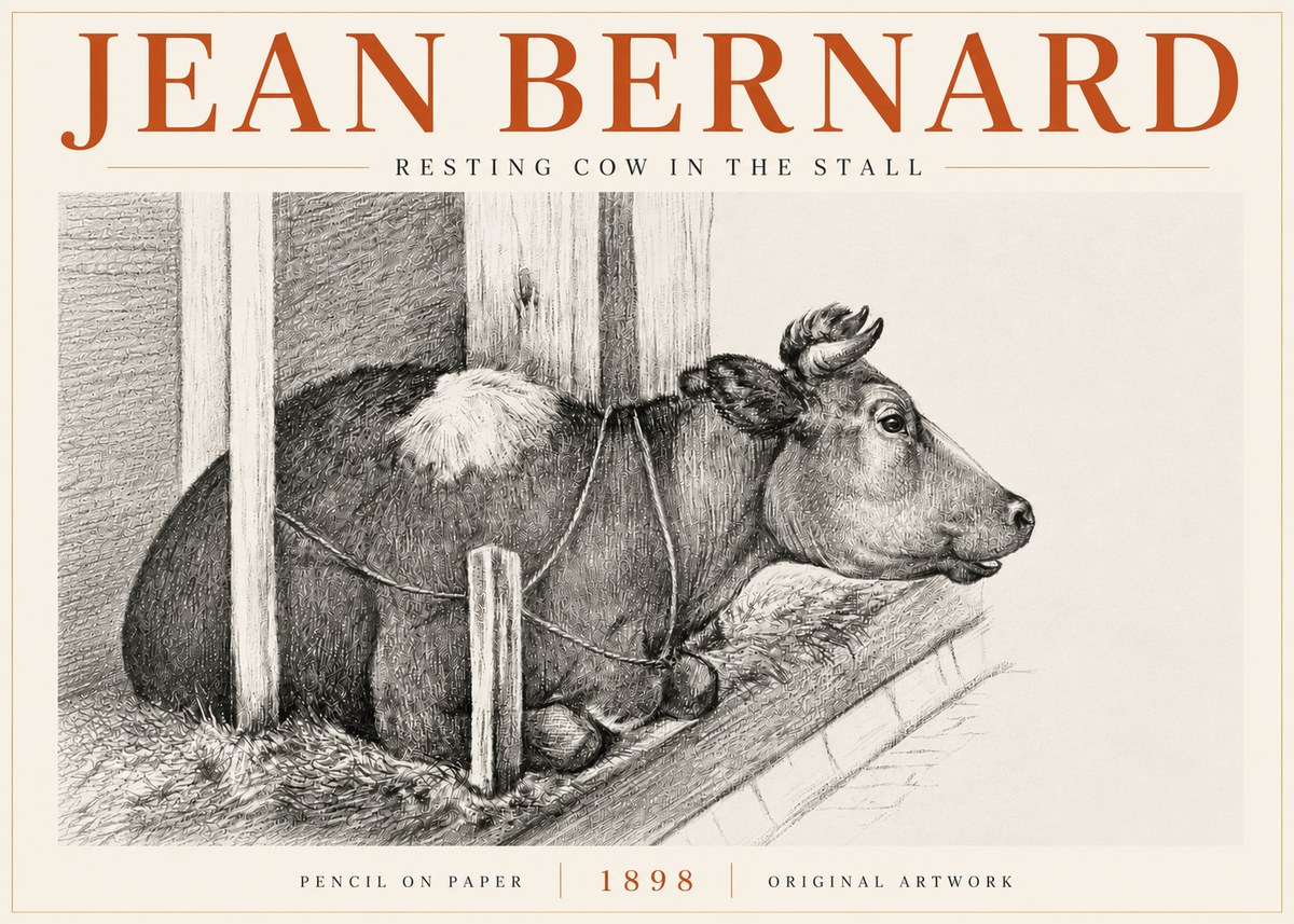 Jean Bernard Resting Cow in the Stall II No6 - Juliste