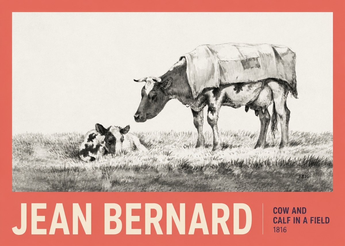 Jean Bernard Cow and Calf in a Field No2 - Juliste