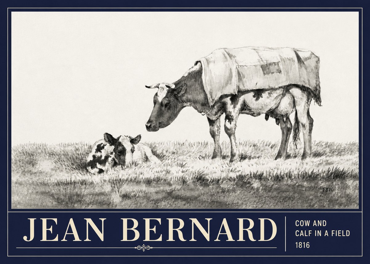 Jean Bernard Cow and Calf in a Field No3 - Juliste