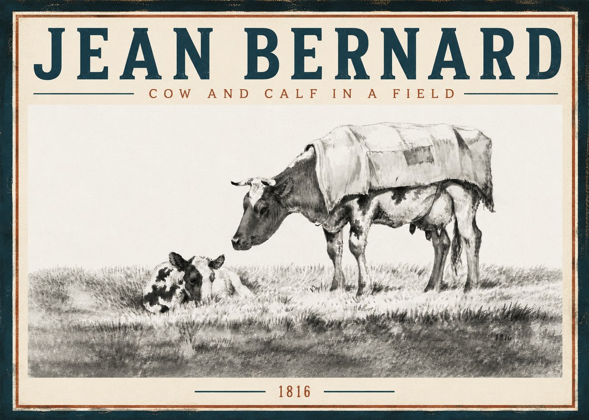 Jean Bernard Cow and Calf in a Field No5 - Juliste