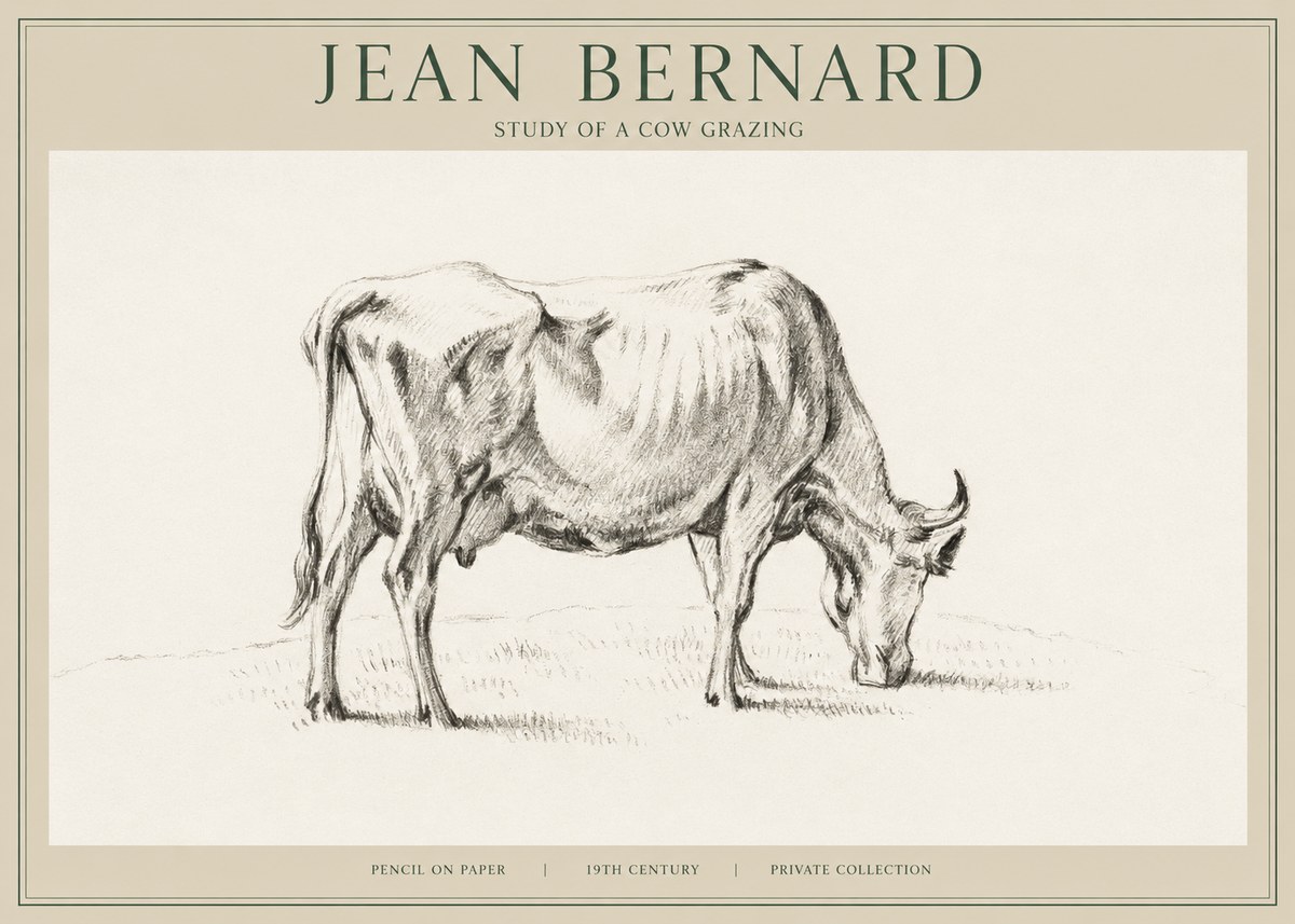 Jean Bernard Study of a Cow Grazing I No1 - Juliste