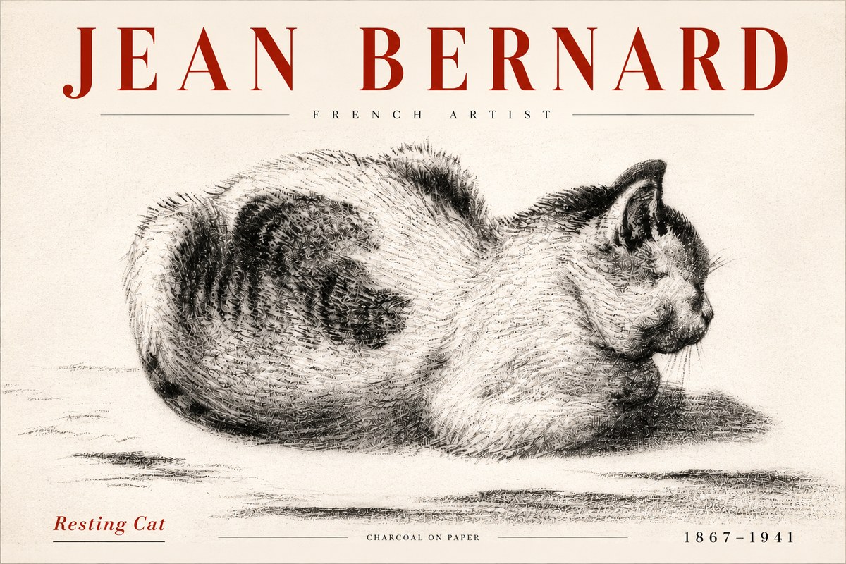 Jean Bernard Resting Cat No5 - Juliste