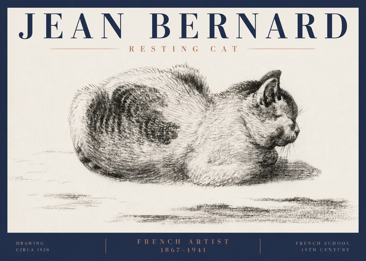 Jean Bernard Resting Cat No6 - Juliste