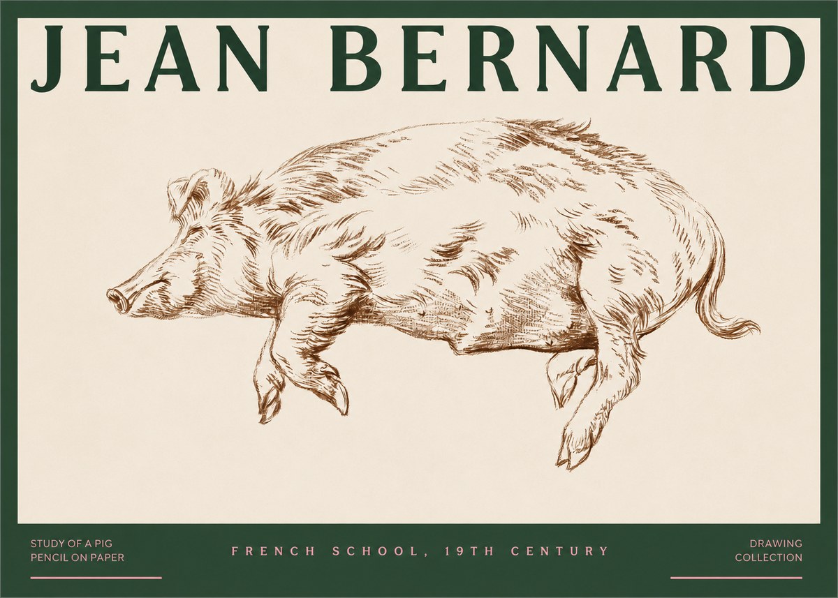 Jean Bernard Study of a Pig II No2 - Juliste