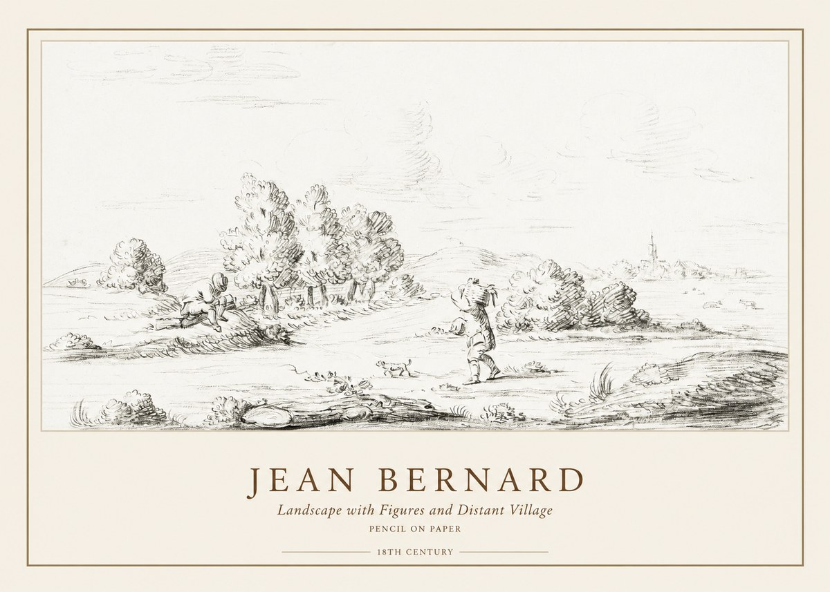 Jean Bernard Landscape with Figures and Distant Village No1 - Juliste
