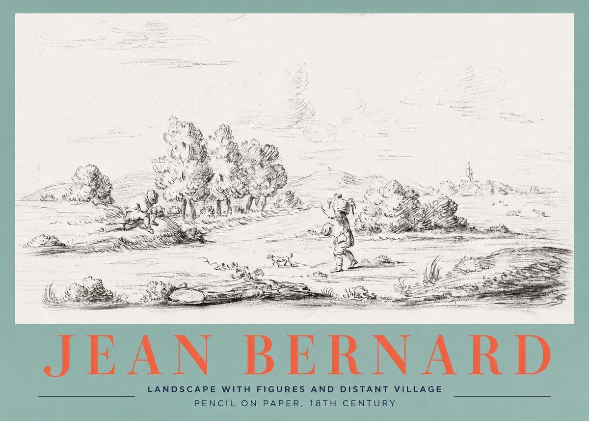 Jean Bernard Landscape with Figures and Distant Village No2 - Juliste