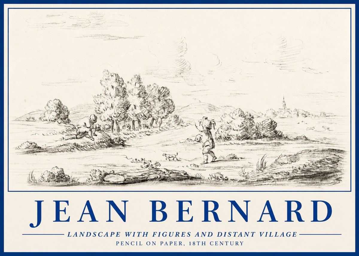 Jean Bernard Landscape with Figures and Distant Village No3 - Juliste