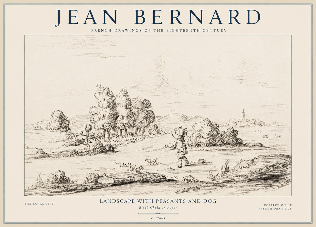 Jean Bernard Landscape with Figures and Distant Village No4 - Juliste