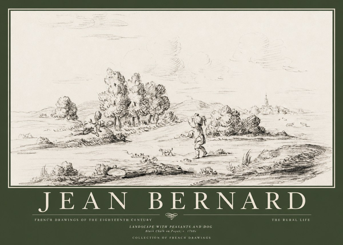 Jean Bernard Landscape with Figures and Distant Village No5 - Juliste