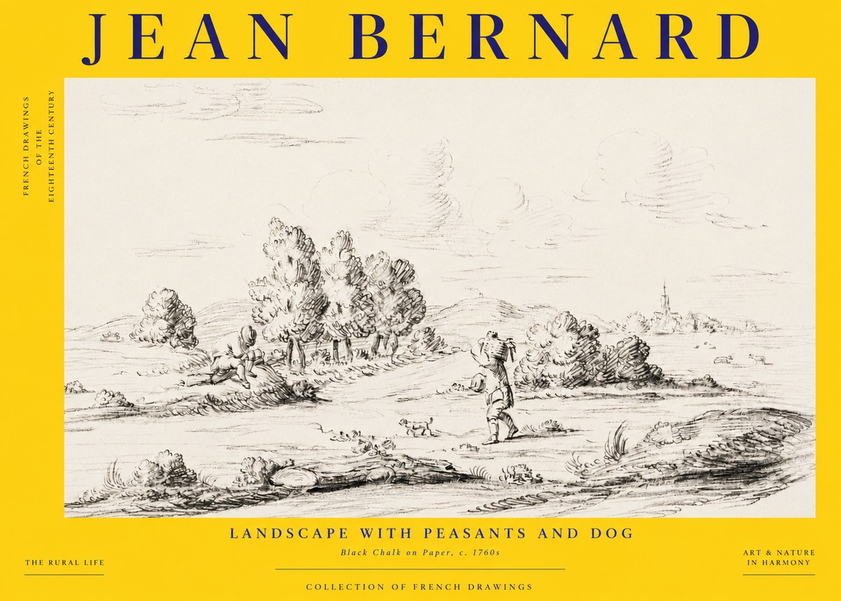 Jean Bernard Landscape with Figures and Distant Village No6 - Juliste