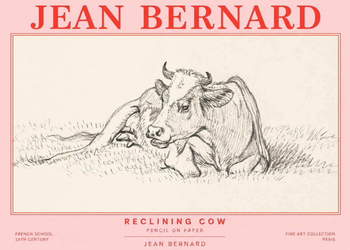 Jean Bernard Reclining Cow III No2 - Juliste