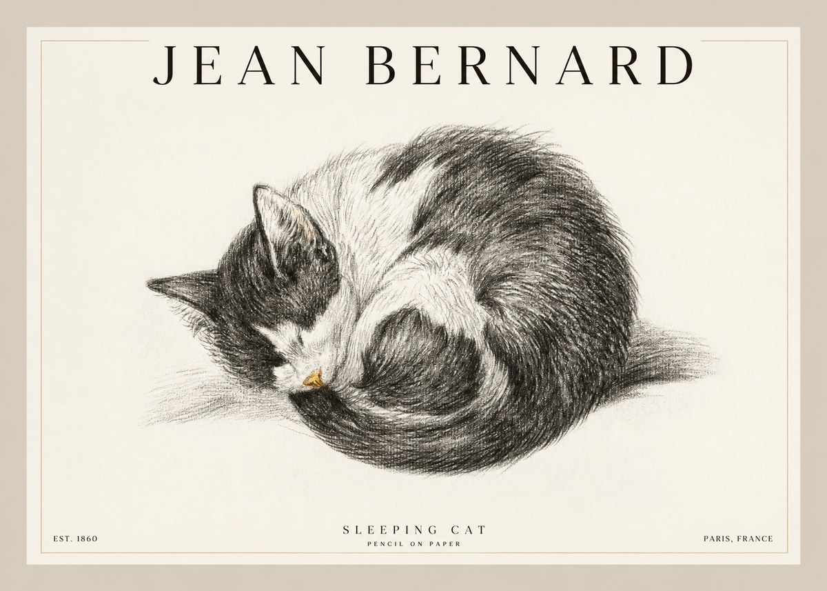 Jean Bernard Sleeping Cat VIII No2 - Juliste