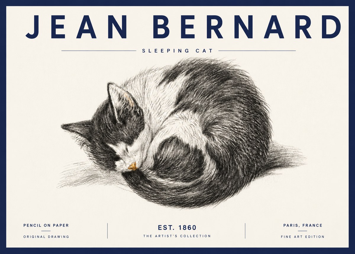 Jean Bernard Sleeping Cat VIII No6 - Juliste