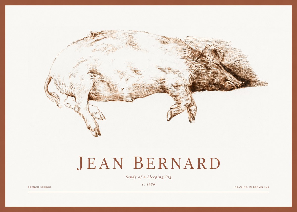 Jean Bernard Study of a Sleeping Pig No1 - Juliste