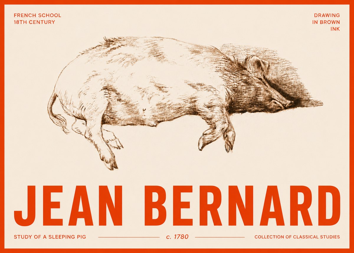 Jean Bernard Study of a Sleeping Pig No5 - Juliste