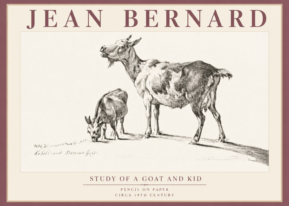 Jean Bernard Study of a Goat and Kid No5 - Juliste