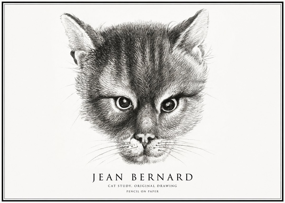 Jean Bernard Cat Study. Original Drawing No1 - Juliste