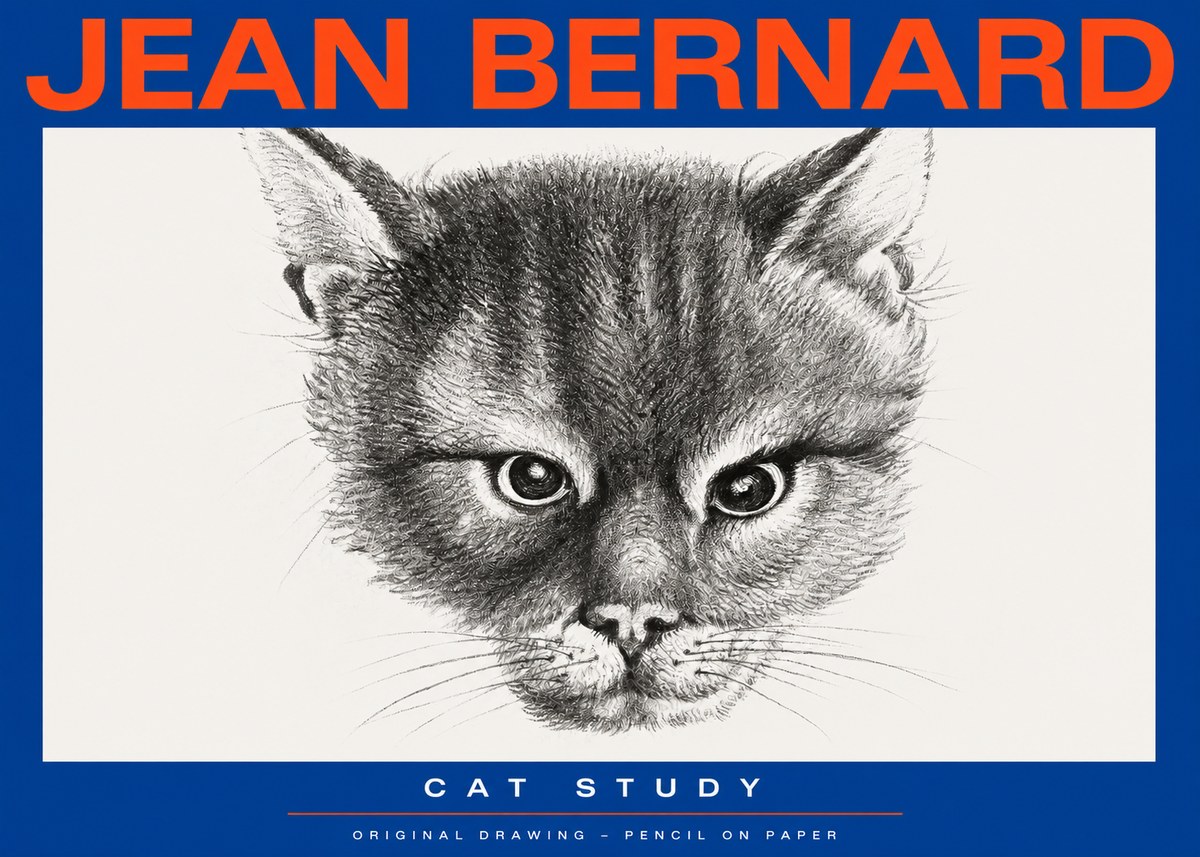 Jean Bernard Cat Study. Original Drawing No2 - Juliste