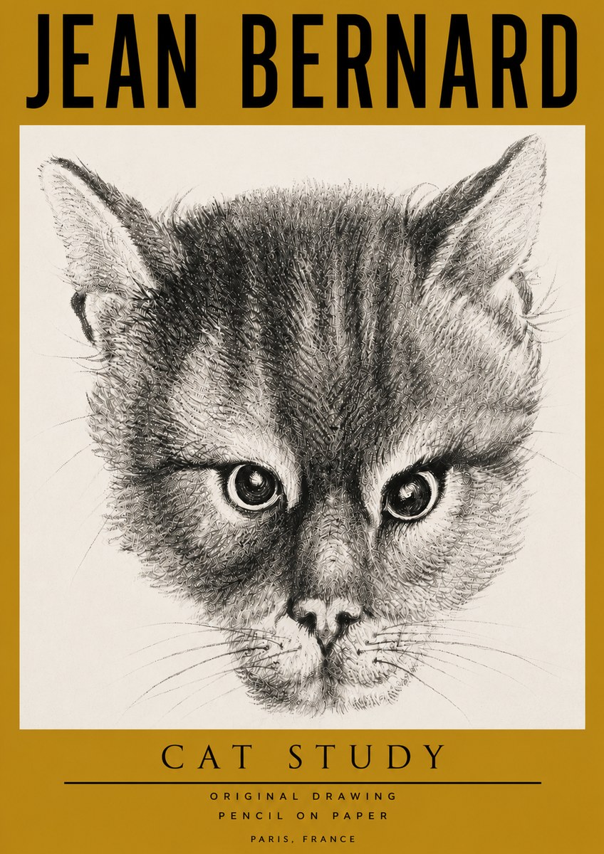 Jean Bernard Cat Study. Original Drawing No4 - Juliste