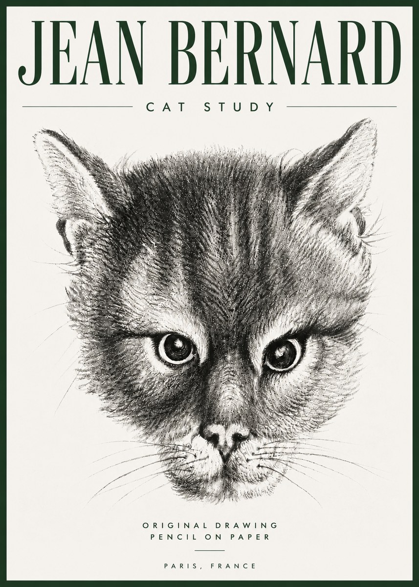 Jean Bernard Cat Study. Original Drawing No5 - Juliste