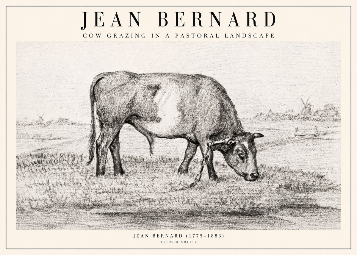 Jean Bernard Cow Grazing in a Pastoral Landscape No2 - Juliste