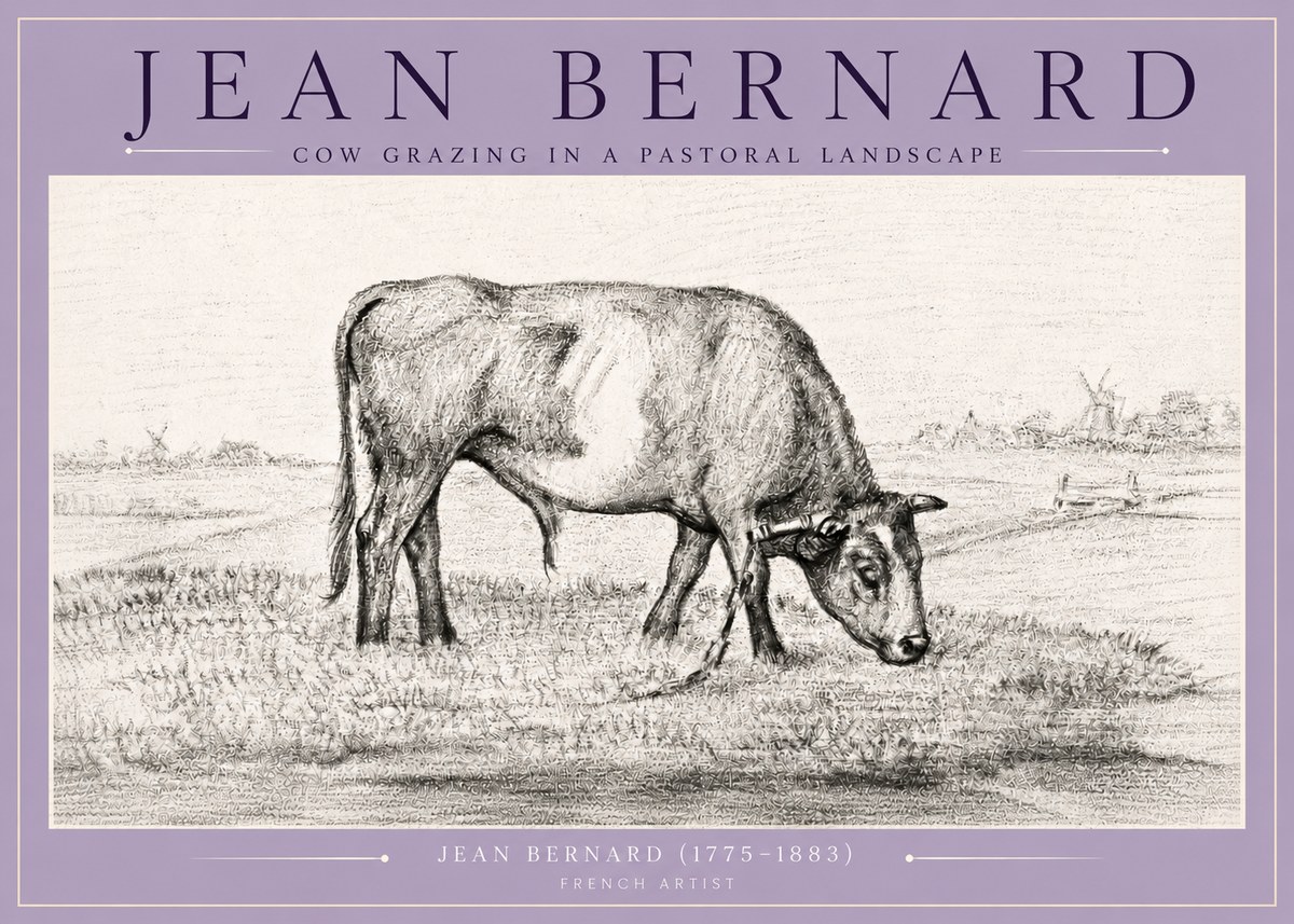 Jean Bernard Cow Grazing in a Pastoral Landscape No4 - Juliste