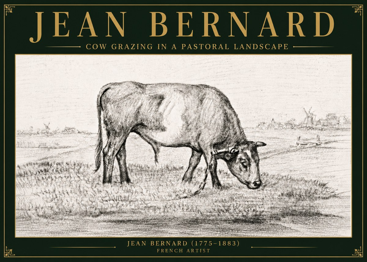 Jean Bernard Cow Grazing in a Pastoral Landscape No6 - Juliste