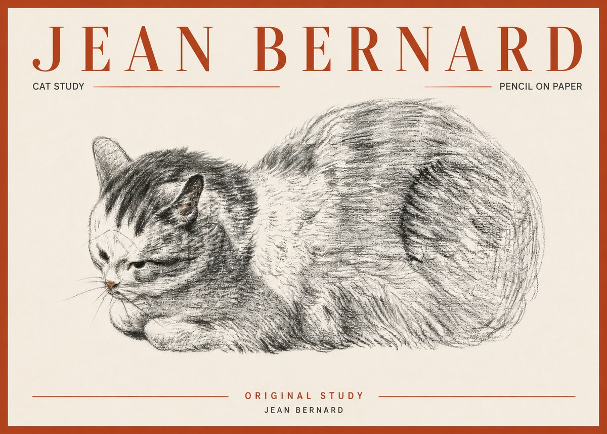 Jean Bernard Cat Study X No5 - Juliste