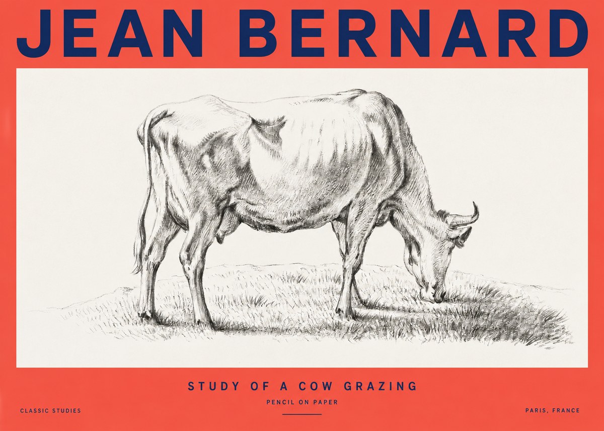 Jean Bernard Study of a Cow Grazing II No2 - Juliste