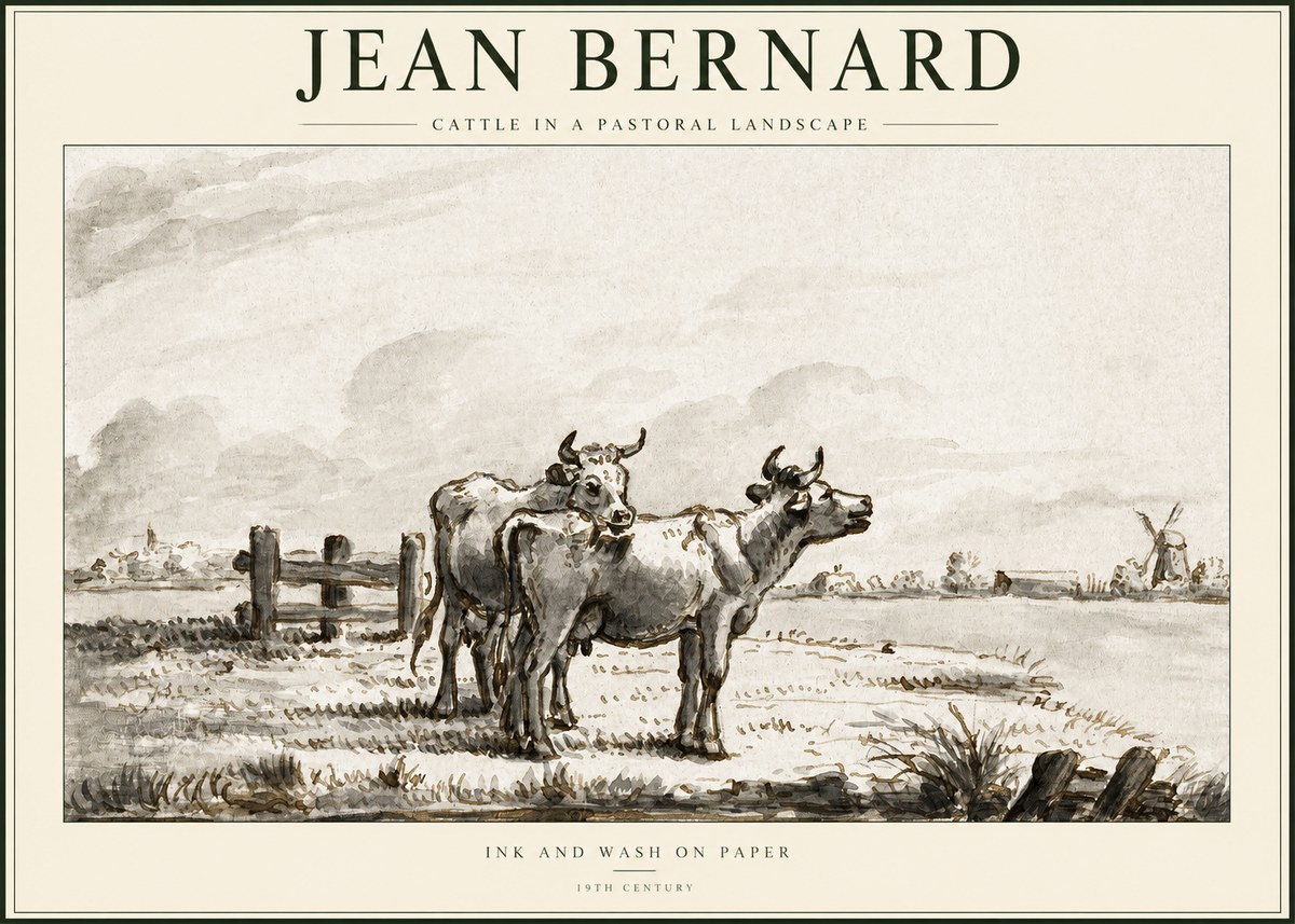 Jean Bernard Cattle in a Pastoral Landscape No1 - Juliste