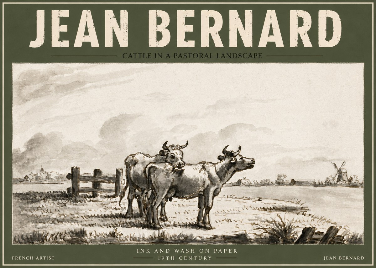 Jean Bernard Cattle in a Pastoral Landscape No4 - Juliste
