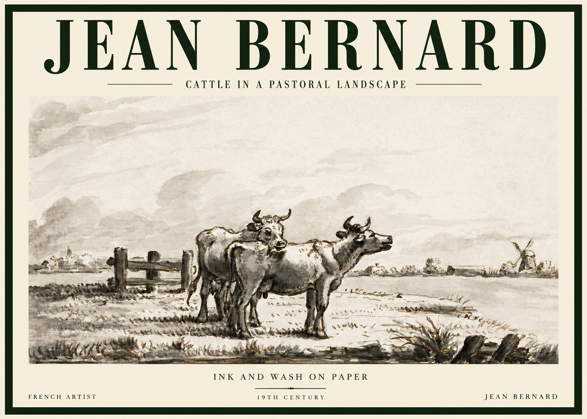 Jean Bernard Cattle in a Pastoral Landscape No5 - Juliste