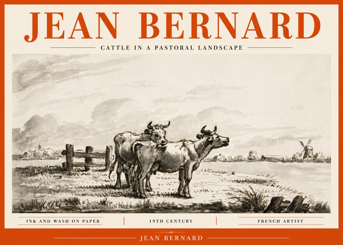Jean Bernard Cattle in a Pastoral Landscape No6 - Juliste