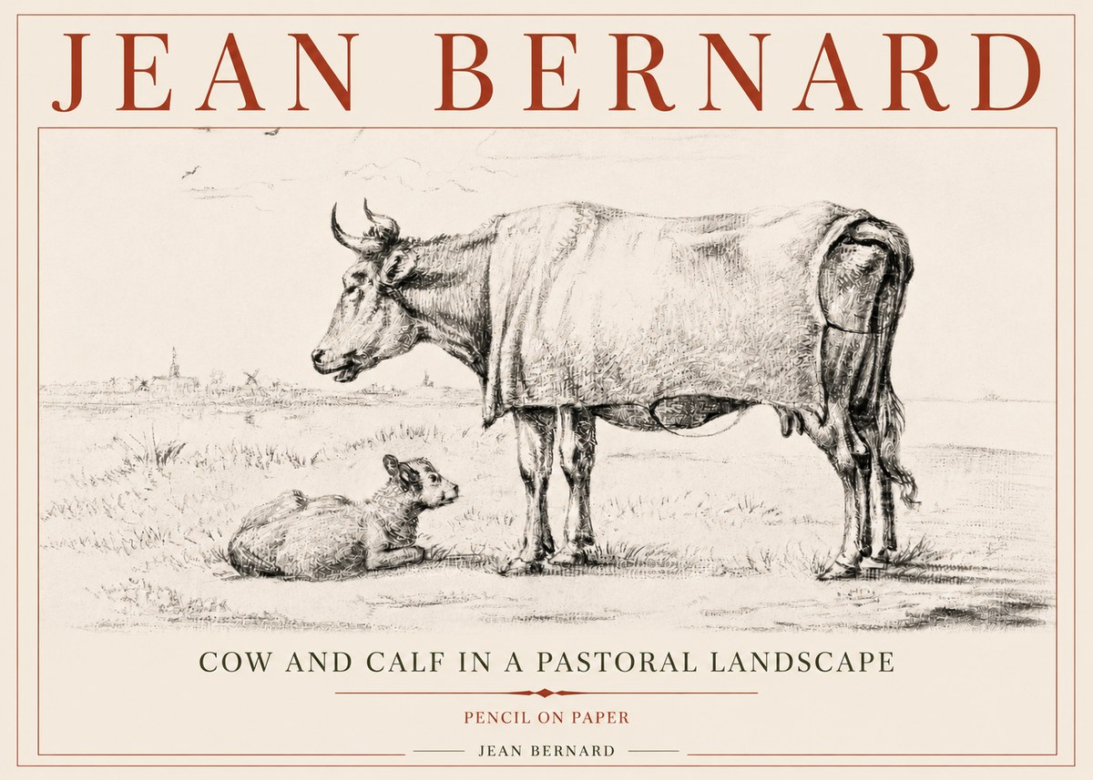 Jean Bernard Cow and Calf in a Pastoral Landscape No5 - Juliste